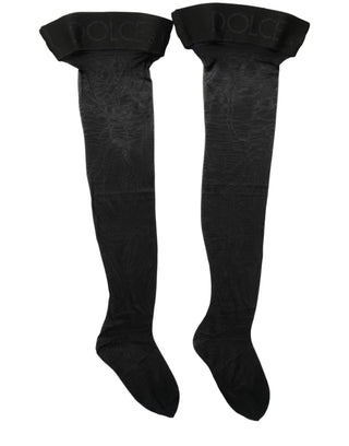 Black Nylon Logo Calf Long Women Accessory Socks