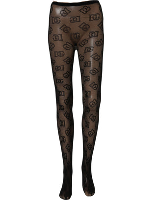 Black All Over Print Sheer Stretch Tights Socks