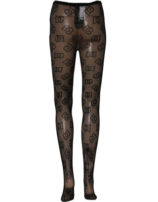 Black All Over Print Sheer Stretch Tights Socks