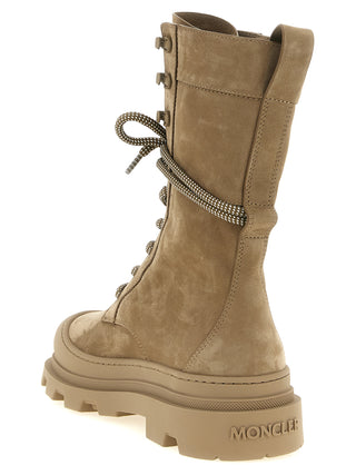 Beige Leather Lace-Up Boots