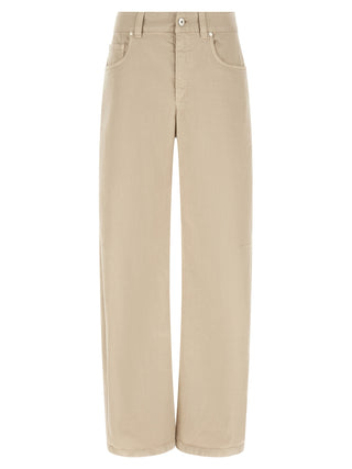 Beige Cotton Relaxed Fit Jeans
