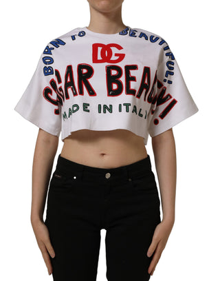 White Graphic Cotton Jersey Cropped T-shirt