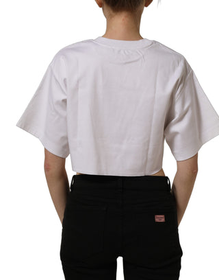 White Graphic Cotton Jersey Cropped T-shirt