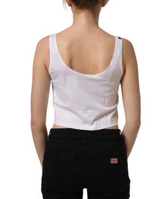 White Cotton Sleeveless Cropped Tank Top
