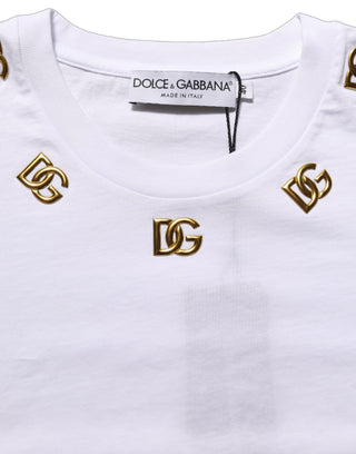 White Cotton Gold DG Logo Crew Neck T-shirt