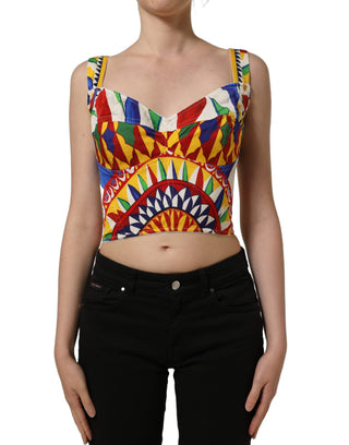 Multicolor Silk Carretto Print Cropped Tank Top