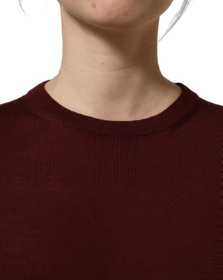 Maroon Wool Knitted CrewNeck Pullover Sweater