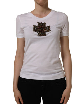White Crystal Embellished Cross Top T-shirt