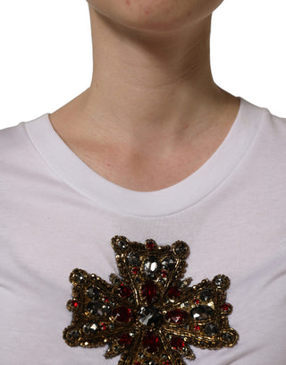 White Crystal Embellished Cross Top T-shirt