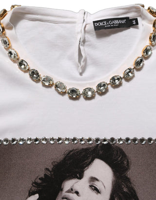 White Printed Jeweled Round Neck T-shirt