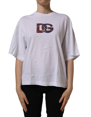 White Logo Patch Cotton Crew Neck T-shirt