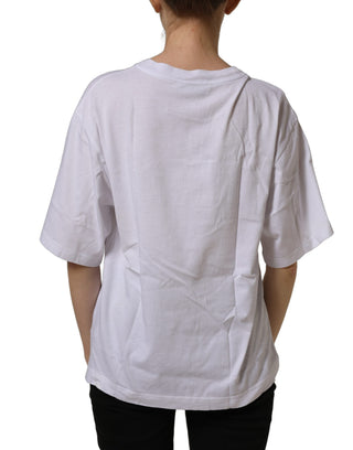 White Logo Patch Cotton Crew Neck T-shirt