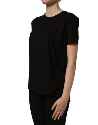 Black Cotton Crew Neck Short Sleeves T-shirt