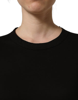 Black Cotton Crew Neck Short Sleeves T-shirt