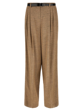 Beige Viscose Casual Pants