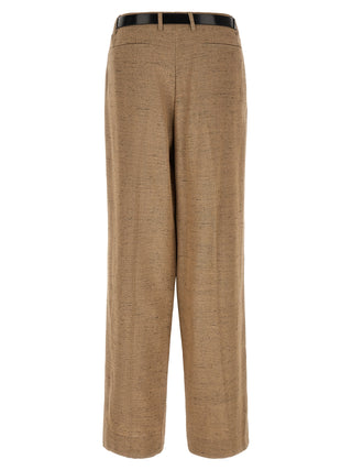 Beige Viscose Casual Pants
