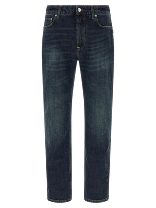 Blue Cotton Straight-Leg Jeans