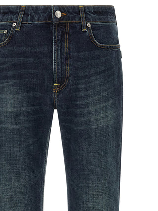 Blue Cotton Straight-Leg Jeans