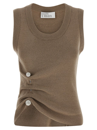 Beige Virgin Wool Sleeveles T-Shirt