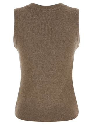 Beige Virgin Wool Sleeveles T-Shirt
