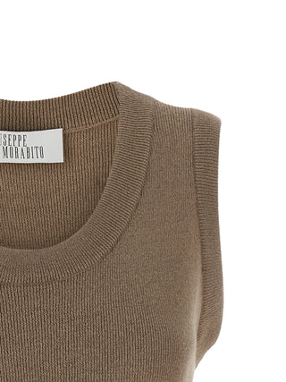 Beige Virgin Wool Sleeveles T-Shirt
