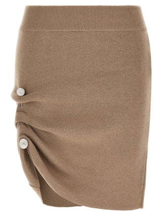 Beige Virgin Wool Long Skirt