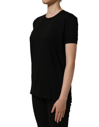 Black Cotton Crew Neck Short Sleeves T-shirt