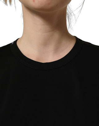 Black Cotton Crew Neck Short Sleeves T-shirt
