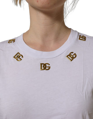 White Cotton Gold DG Logo Crew Neck T-shirt