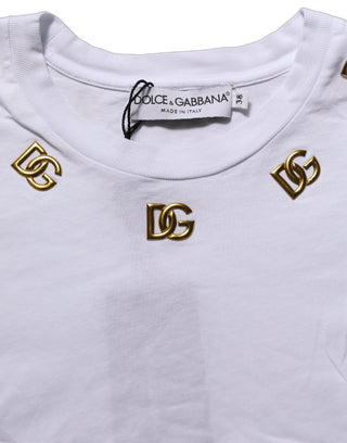 White Cotton Gold DG Logo Crew Neck T-shirt