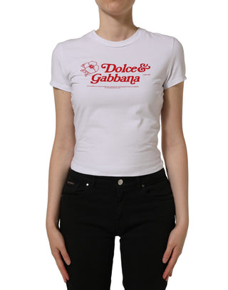 White Floral Logo Print Crew Neck T-shirt