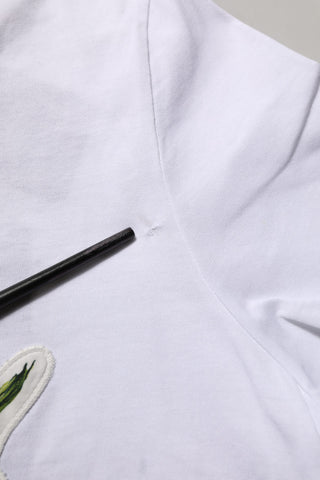 White Cotton Rose Patch Crew Neck T-shirt