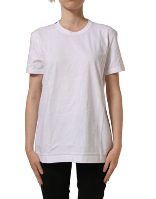 White Cotton Crew Neck Short Sleeves T-shirt