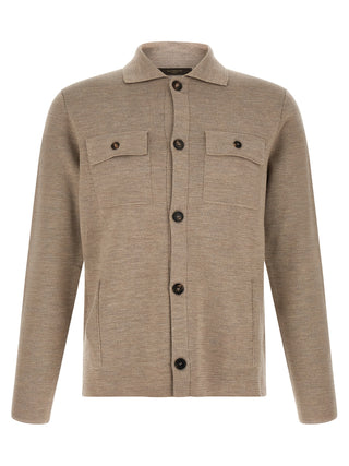 Beige Virgin Wool Cardigan