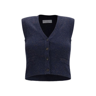 Blue Cashmere Sleeveles Sweater