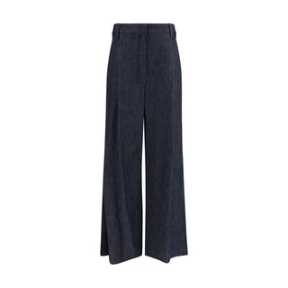 Blue Cotton Casual Pants