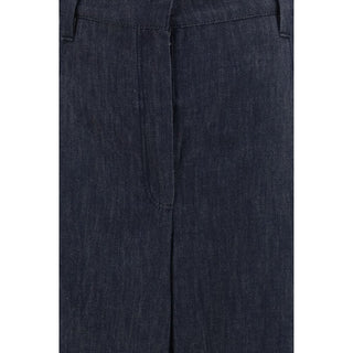 Blue Cotton Casual Pants