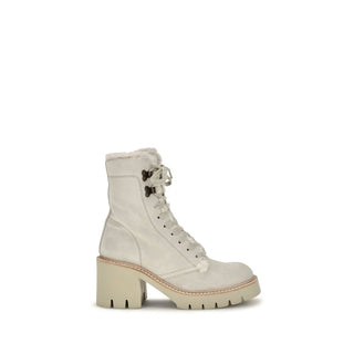 Beige Calf Leather Bos Taurus Lace-Up Boots