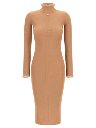 Beige Viscose Midi Dress