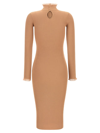 Beige Viscose Midi Dress