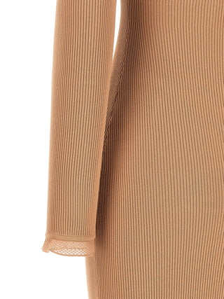 Beige Viscose Midi Dress