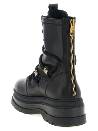 Black Cowhide Lace-Up Boots