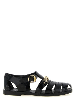 Black Pvc Flat Sandals