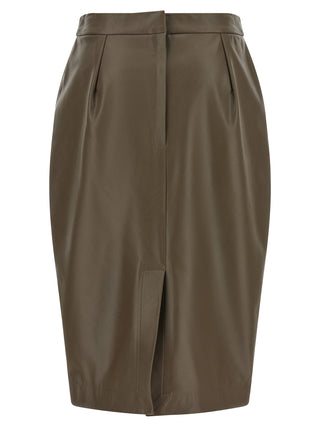 Brown Polyester Midi Skirt
