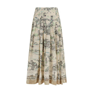 Beige Linen Midi Skirt