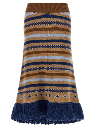 Multicolor Virgin Wool Midi Skirt