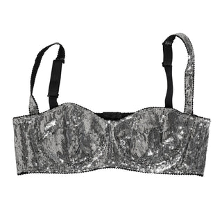 Silver Sequined Nyon Balconnet Bra Underwear