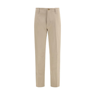 Beige Cotton Casual Pants