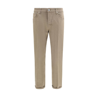 Beige Cotton Slim Fit Jeans