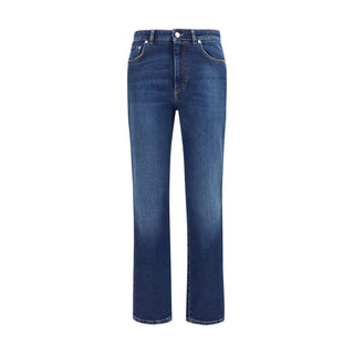 Blue Cotton Straight-Leg Jeans